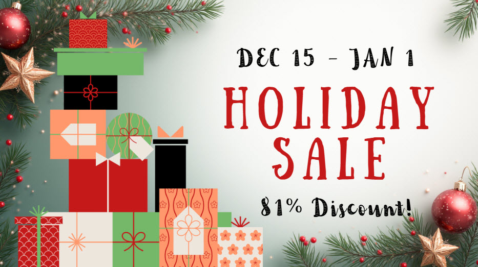 81% discount holiday sale ends Jan 1, 2025