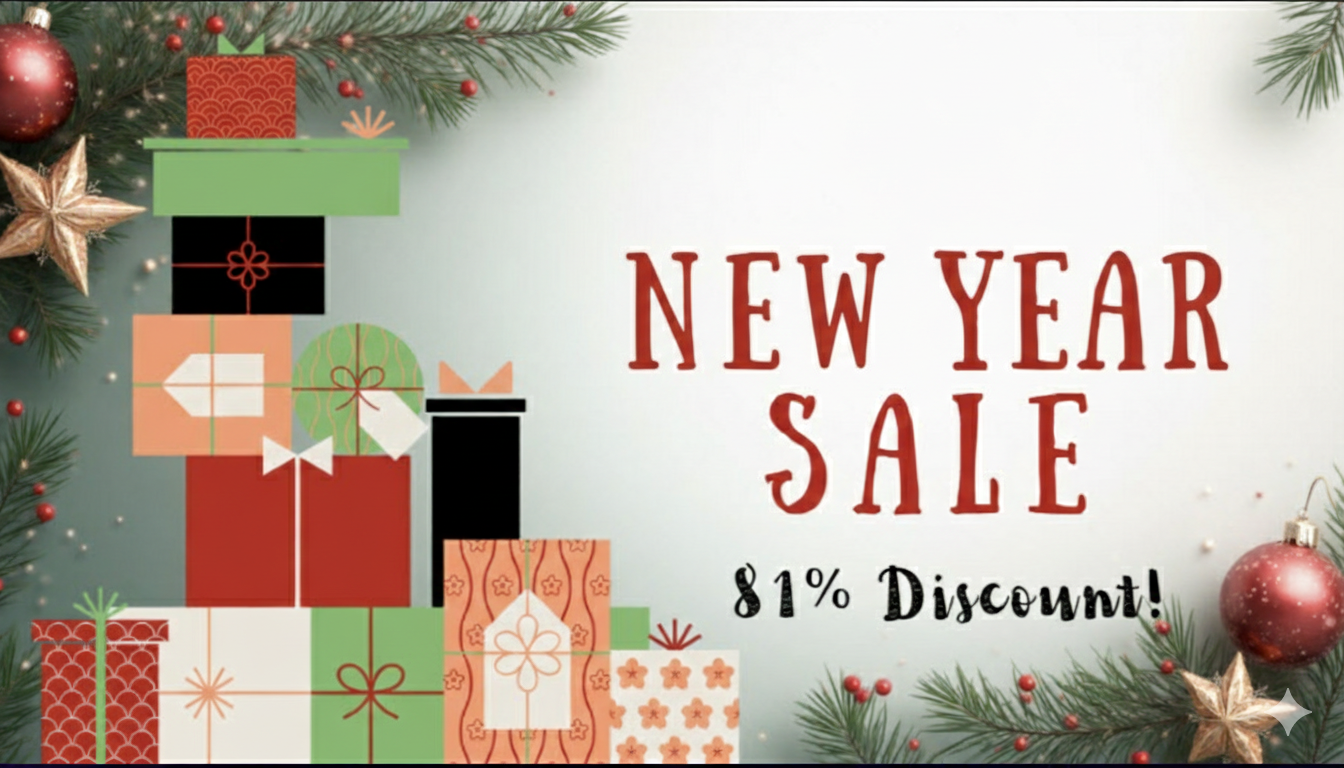 81% discount holiday sale ends Jan 1, 2025
